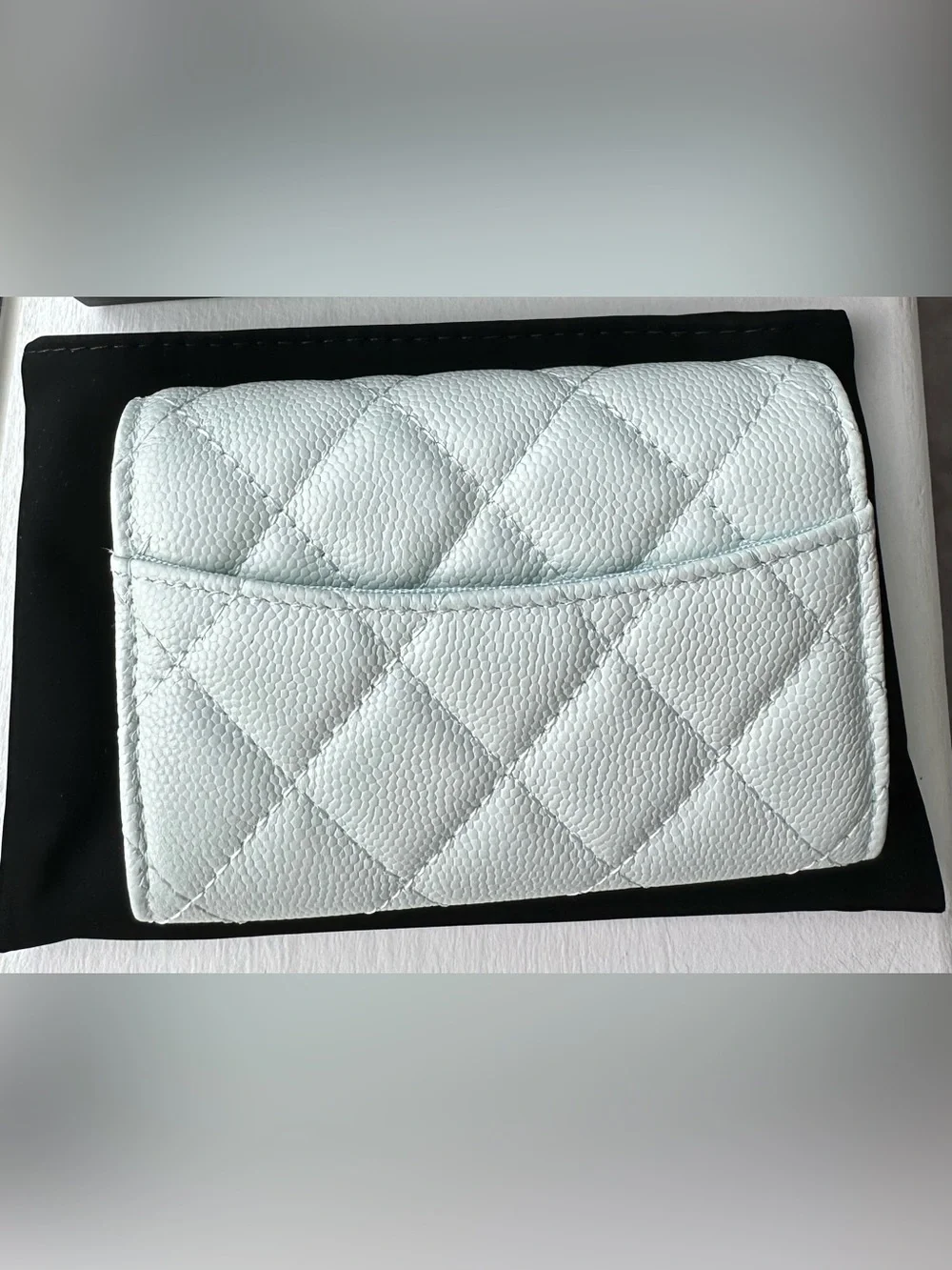 CHANEL Quilted Mini Wallet in Pale Blue with Gold Hardware